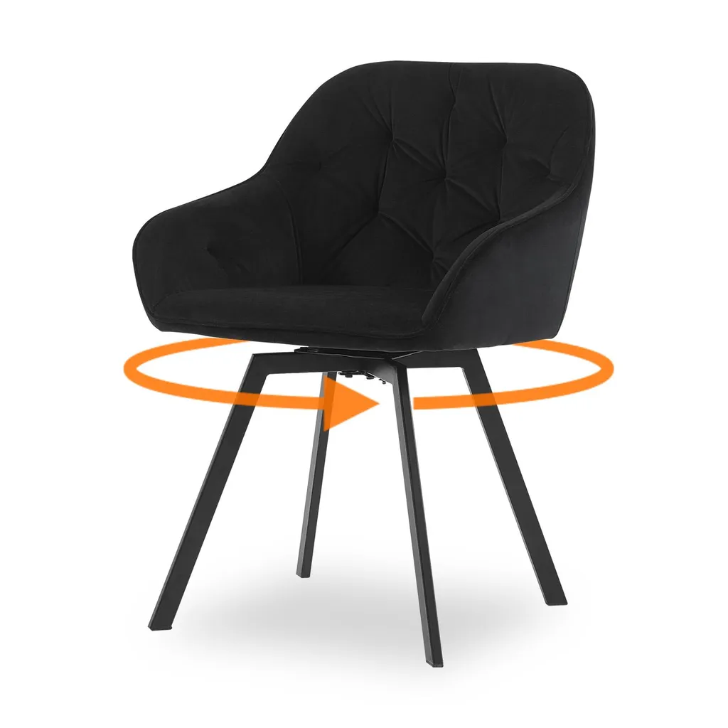Chaise de salle à manger pivotante avec accoudoirs velours Noir chic