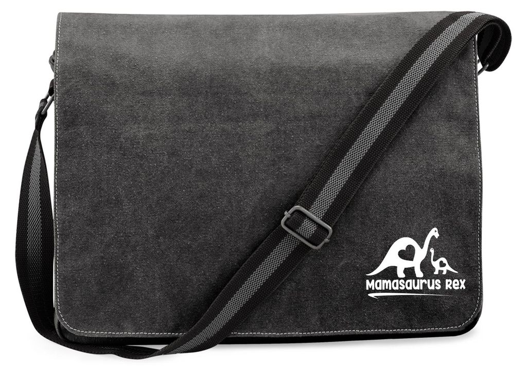 Huuraa Umhängetasche Mamasaurus Rex Dinosaurier 14 Liter Black Canvas Laptoptasche Geschenkidee