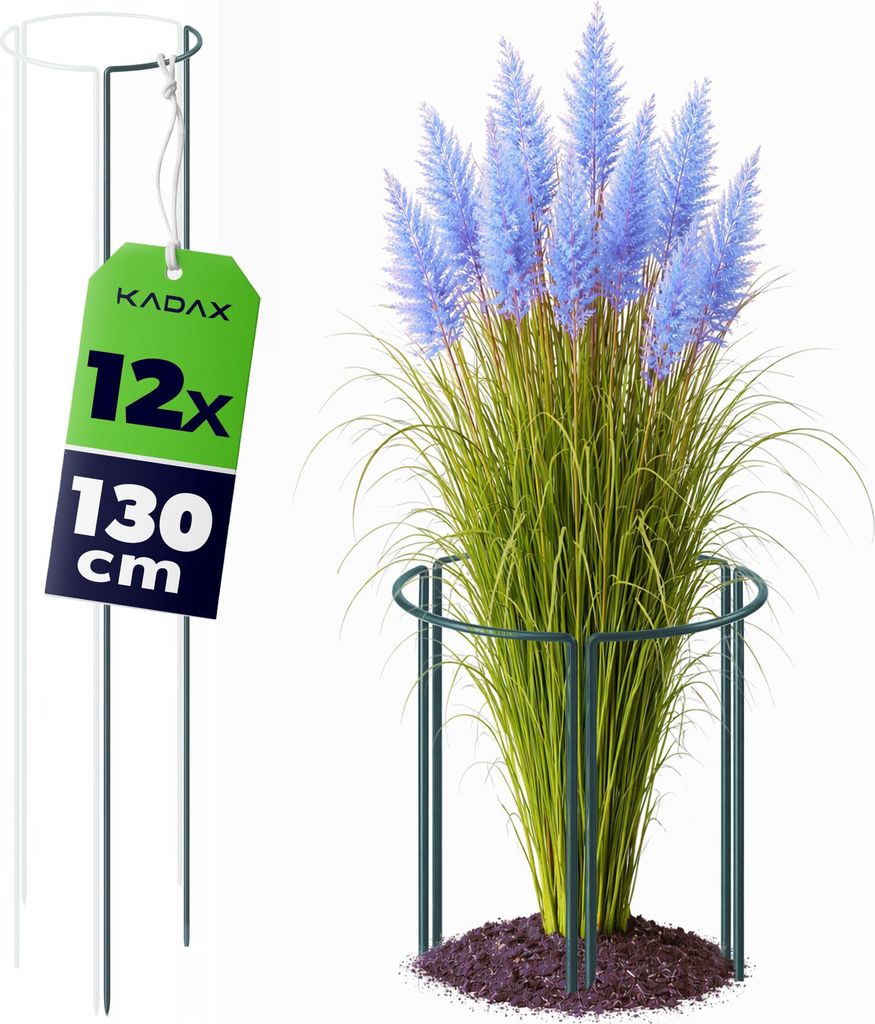 KADAX Staudenstütze 130 cm Höhe, 12 Stück, Pflanzenstütze aus pulverbeschichtetem Stahl, Hortensienstütze, Rankhilfe für Stauden, Strauchstü...