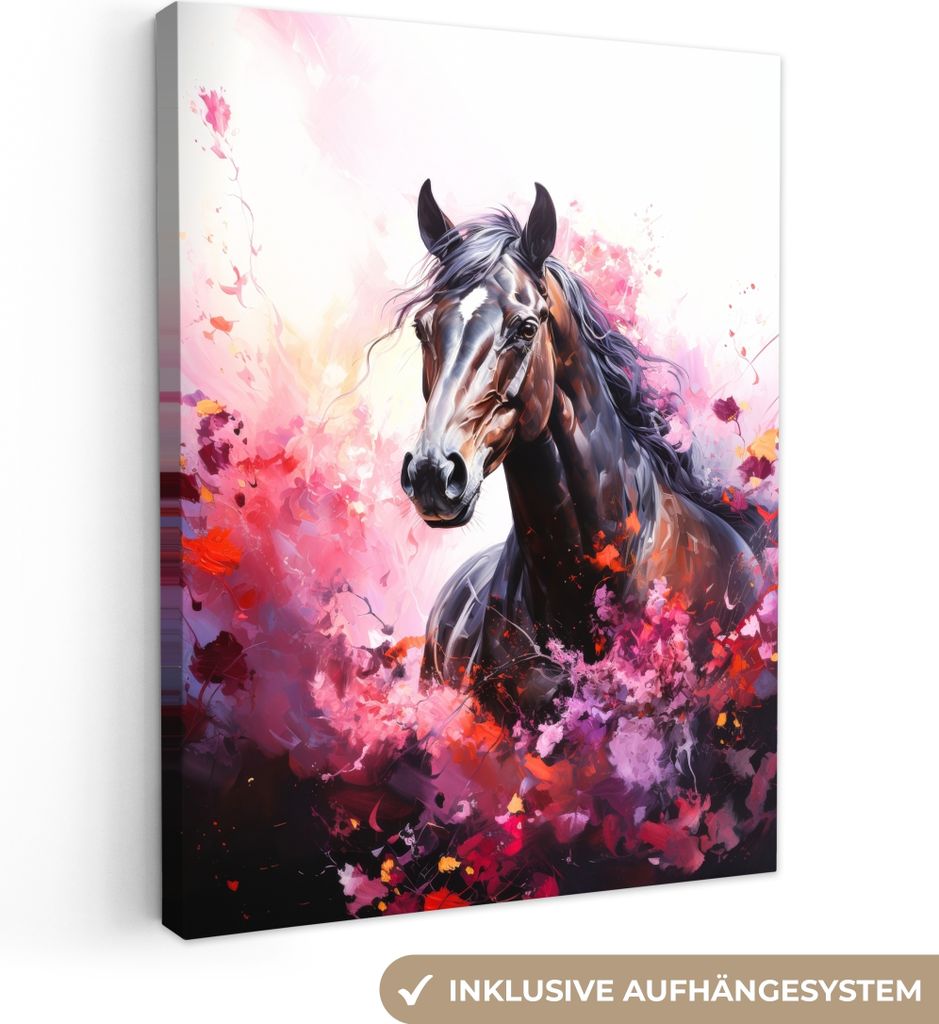 MuchoWow - Leinwandbilder - Pferd - Tiere - Mädchen - Rosa, Wandbild, Wanddeko Bilder Wohnzimmer, 60x80 cm