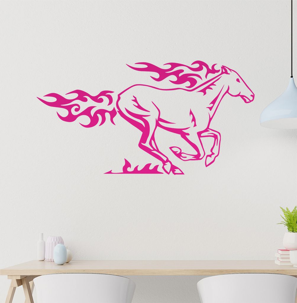 Flammen Pferd laufend Wandtattoo in 6 Größen - Wandaufkleber Wall Sticker - Dekoration, Küche, Wohnzimmer, Schlafzimmer, Badezimmer