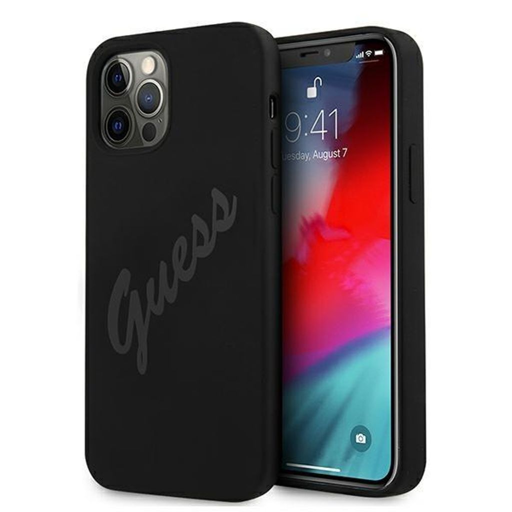 Guess GUHCP12LLSVSBK iPhone 12 Pro Max 6,7 schwarz/schwarz Hardcase Script Vintage Handyhülle