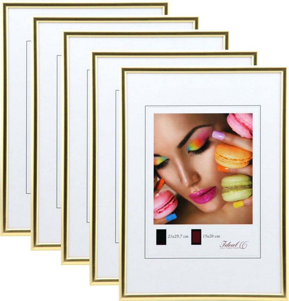 New Lifestyle Set Bilderrahmen Wanddeko Collage Poster Rahmen 2er 3er 5er Pack - Farbe: 5er Pack Gold | Format: 21x29,7 DIN A4