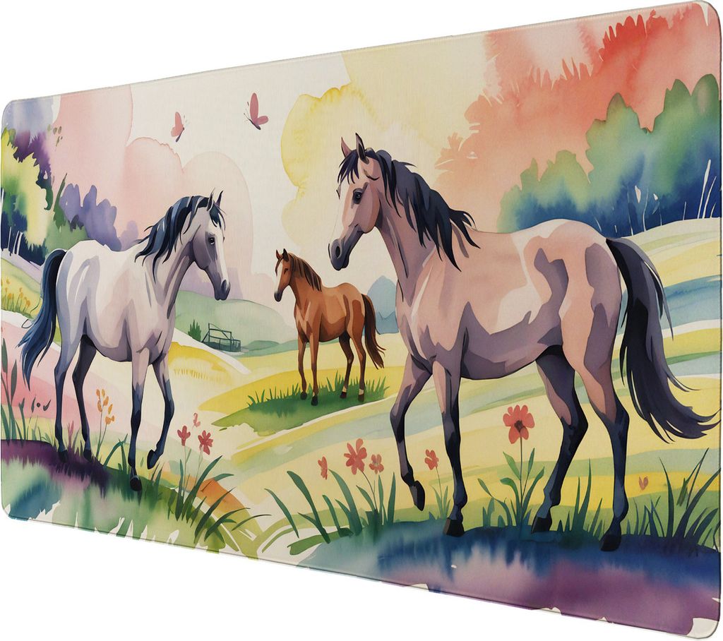 Pferde mit Schmetterlingen Schreibtischunterlage 69x31cm XXL Mauspad für Mädchen