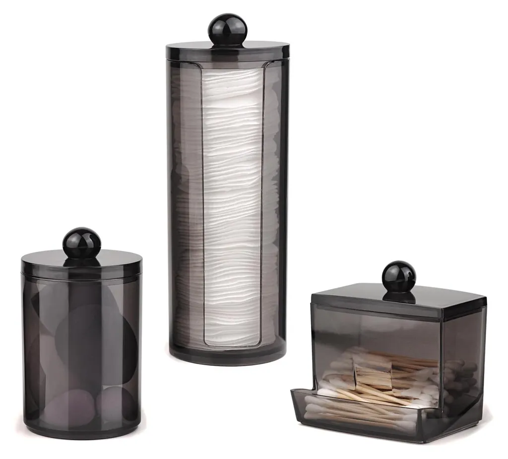 Organisateur de salle de bain noir et bambou pour coton et maquillage