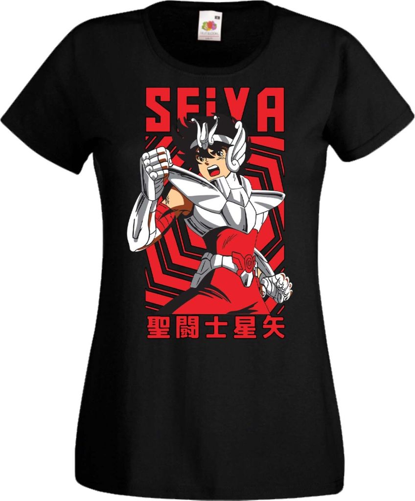 Damen T-Shirt Manga Anime Saint Anime Seiya Pegasus 02 Saint Seiya, Lady XL / Schwarz