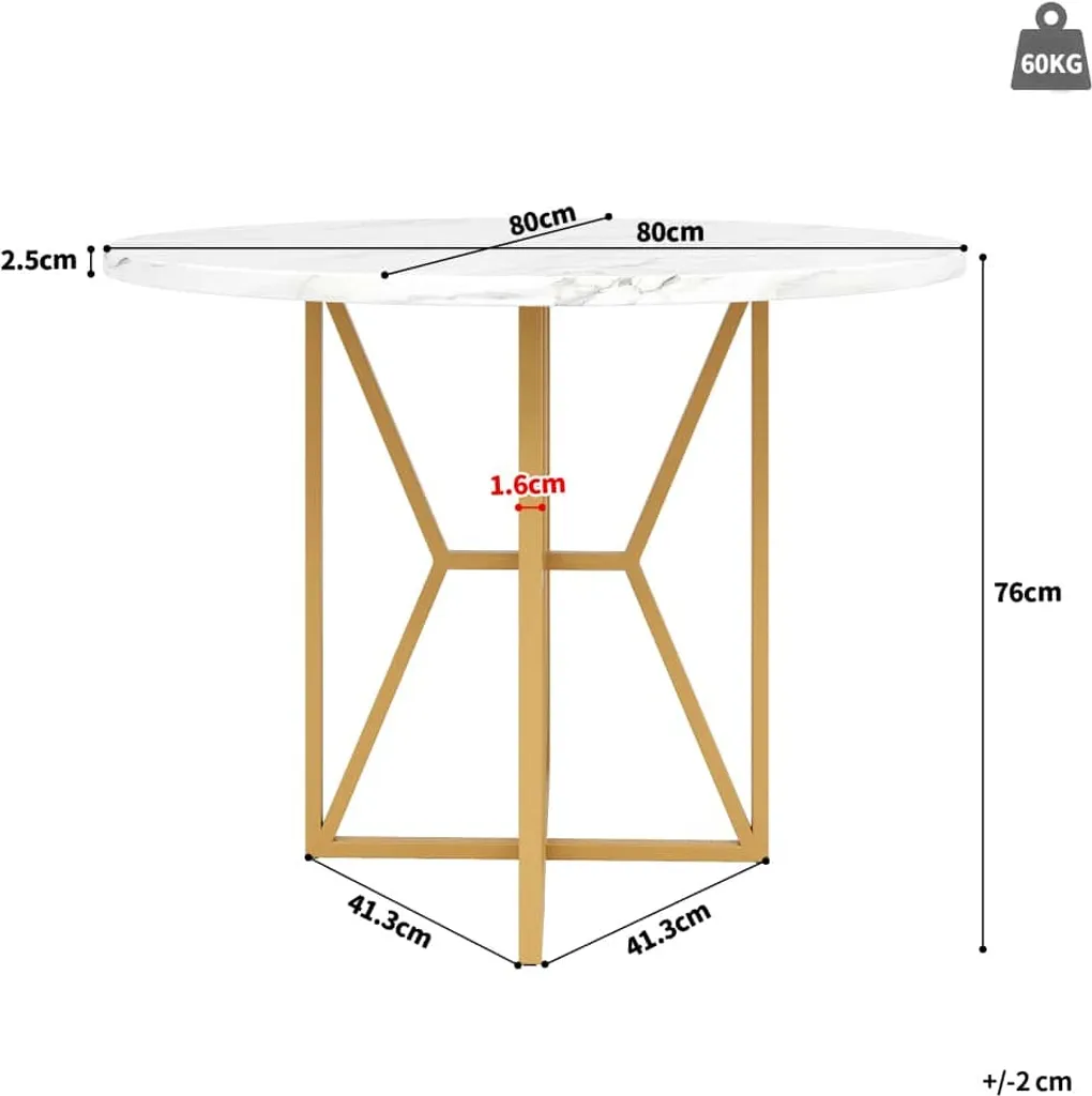 Table à manger ronde AIORBER 80cm Blanche avec Structure Métallique - 2