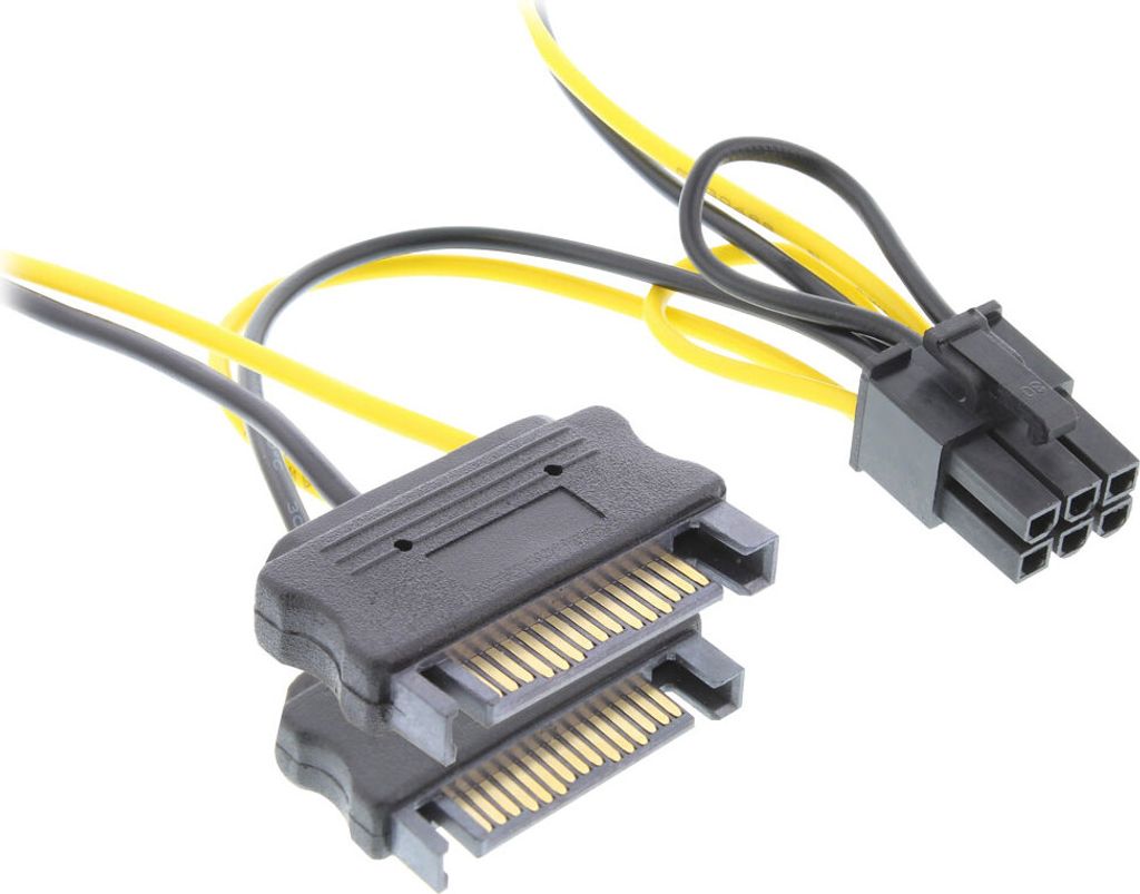 InLine 26628B, PCI-E (6-pin), 2 x SATA 15-pin, 0,15 m, Obrázok produktu 