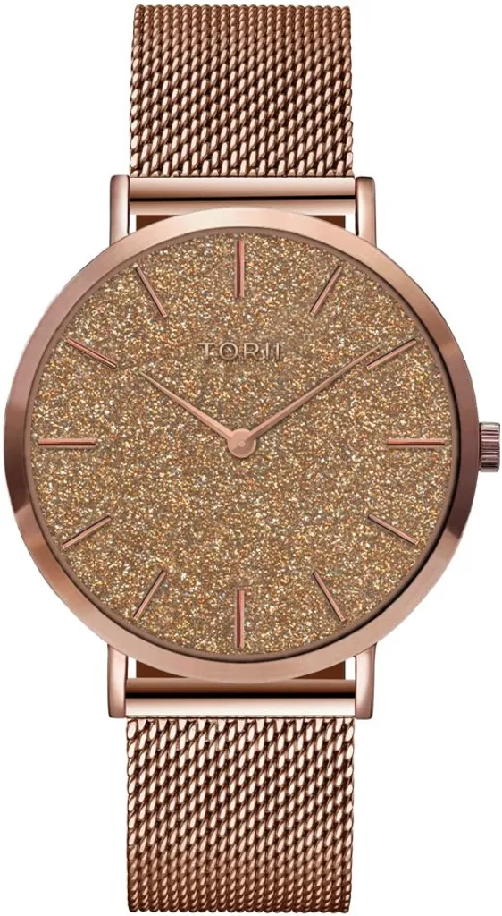 Montre analogique pour femme en métal or rose et cadran épuré