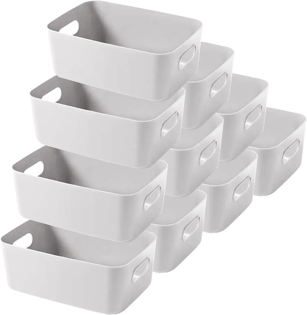 Boîte de rangement plastique grise avec poignées 10 pièces pour étagère