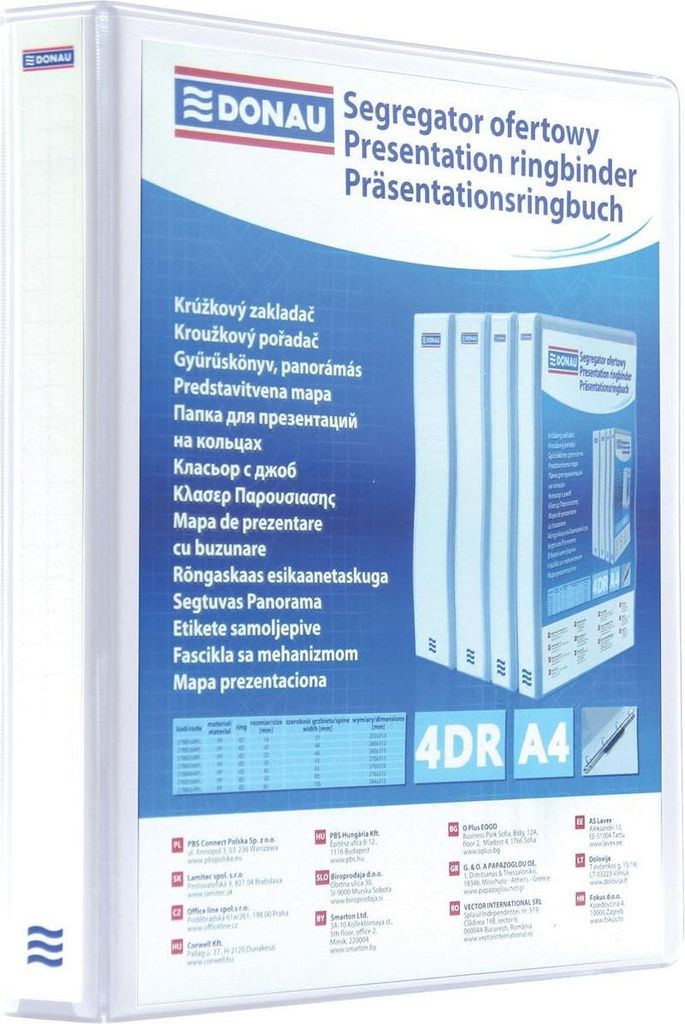 DONAU - personalisierbarer Ringordner, PP, ft A4, 4 D-Ringe à 16 mm, weiß