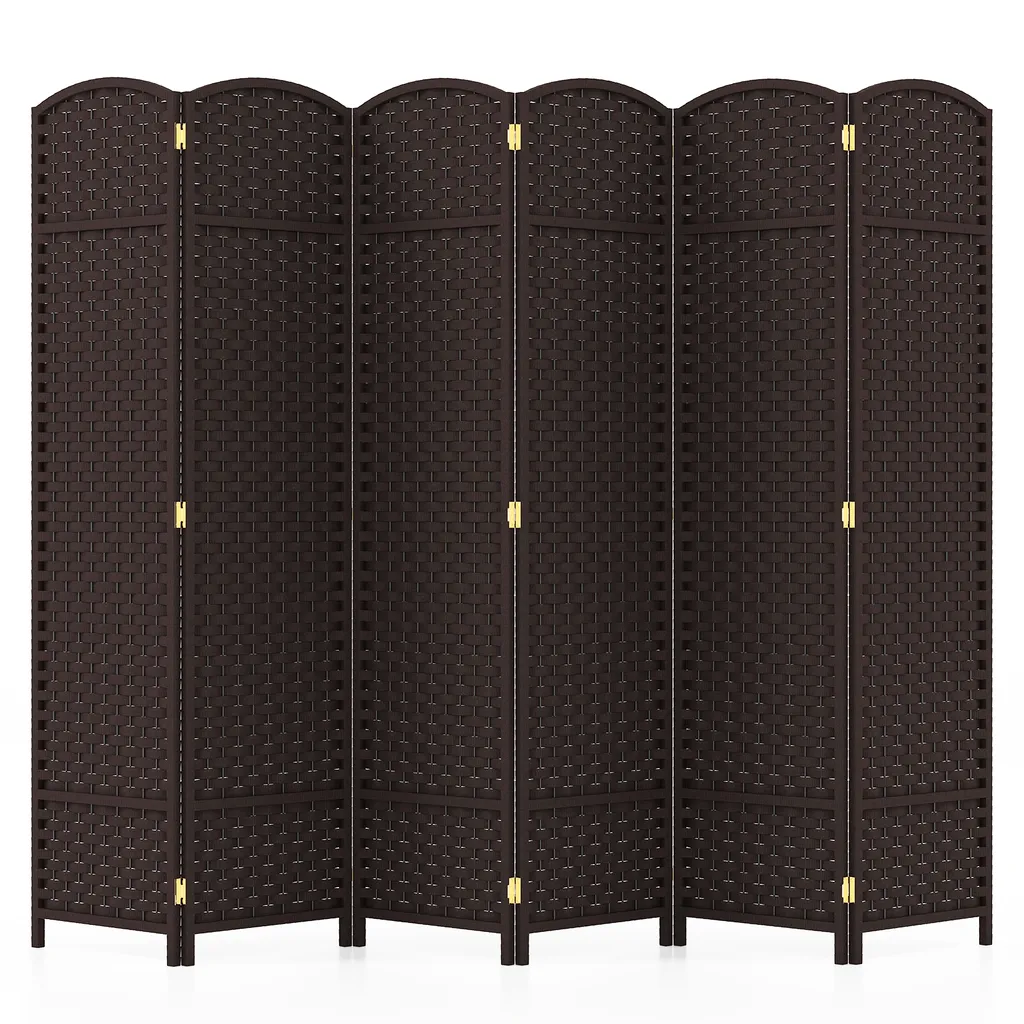 COSTWAY Séparateur de pièce pliable 6 panneaux marron en bois massif