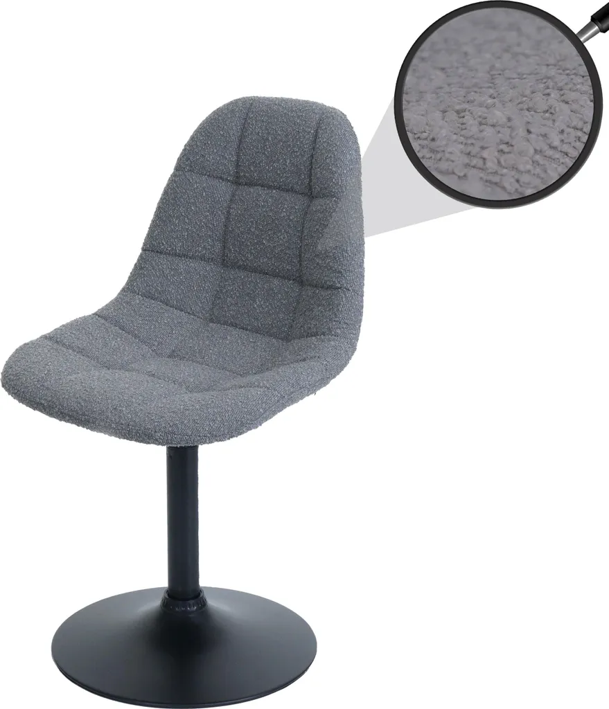 Sedia HWC-A60 Girevole 360° Tessuto Bouclé Grigio Scuro Acciaio