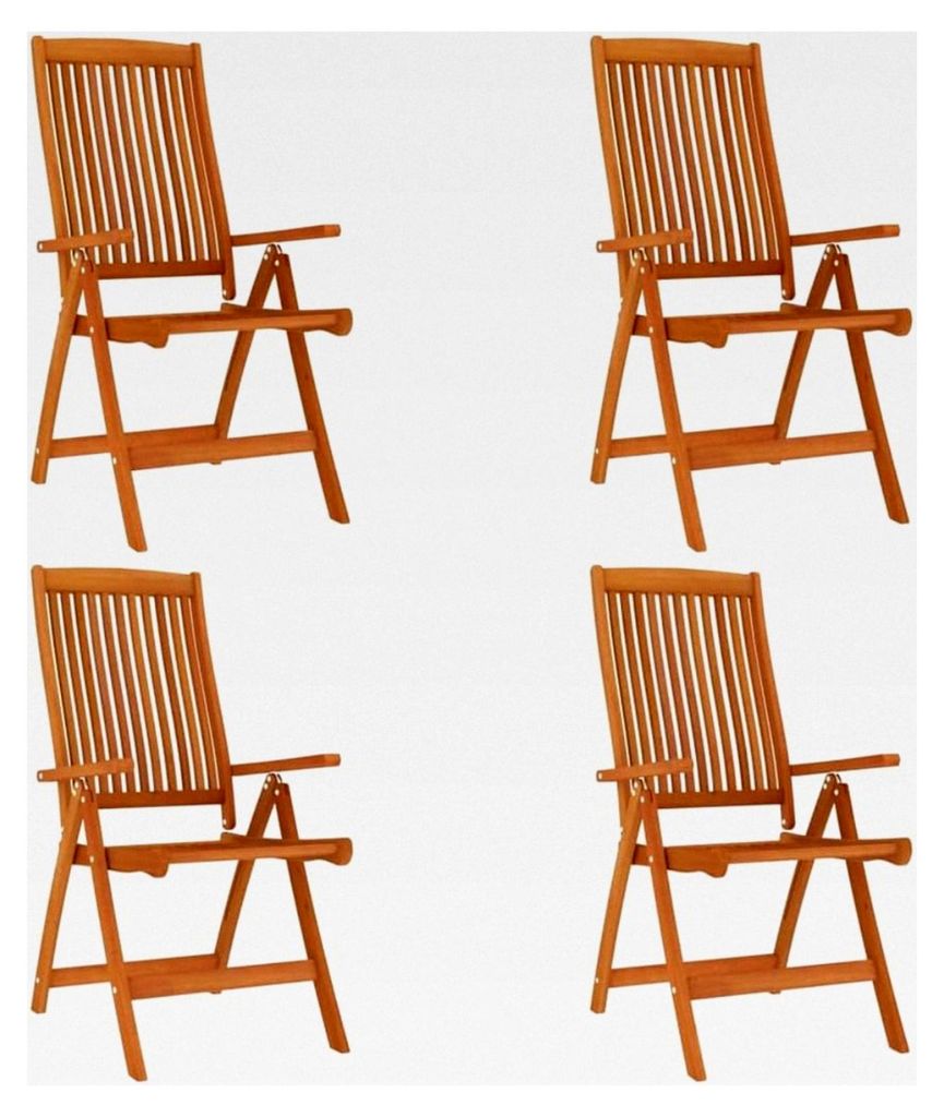 Klappbarer Gartenstuhl 4 Stück, Verstellbarer Gartensessel in 5 Positionen, Klappstuhl für Garten, Terrasse und Balkon, Gartenmöbel aus Eukalypt...