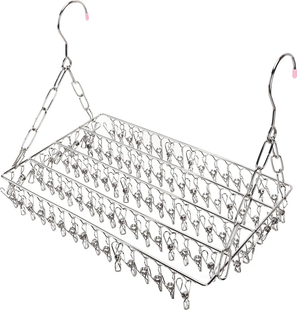 Séchoir inox argenté 100 pinces : robuste, inoxydable et grande capacité