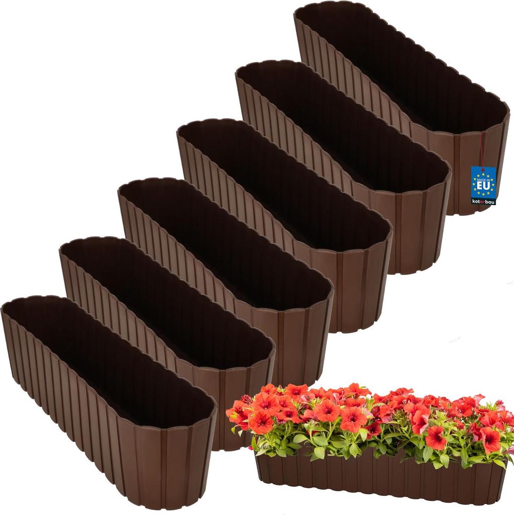 KOTARBAU 6er Set Blumenkasten Balkon Blumentopf 60x14x13cm Braun Pflanzkübel Pflanzkasten Pflanzentopf Kunststoff Balkonkasten Rustikal Übertop...
