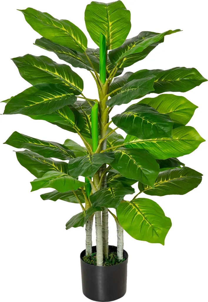 Plante verte artificielle 33 feuilles avec pot en ciment gris 95 cm