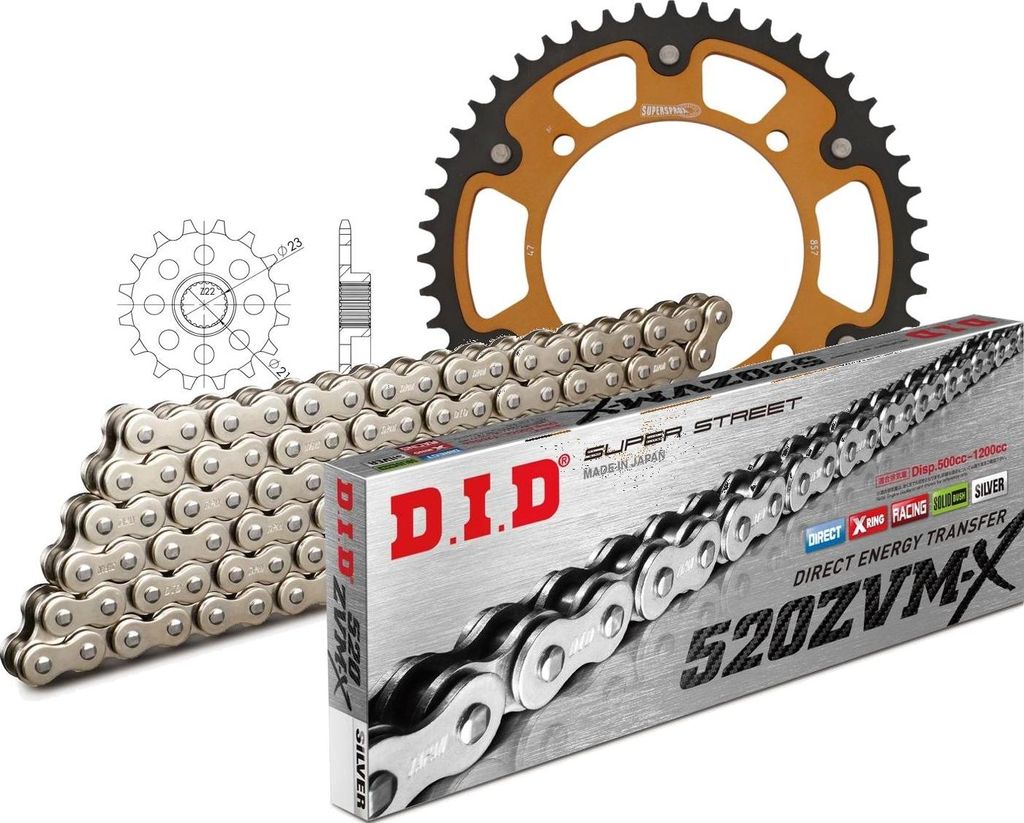 DID Kit Stealth (gold) Kompatibel mit Yamaha TT600 E 96-98 15-47-110 DID520ZVM-X(S&S) Endlos