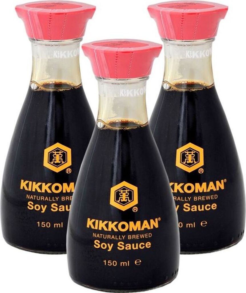 3er-Pack KIKKOMAN Sojasauce (3x 150ml) | dekorative Produktbild 