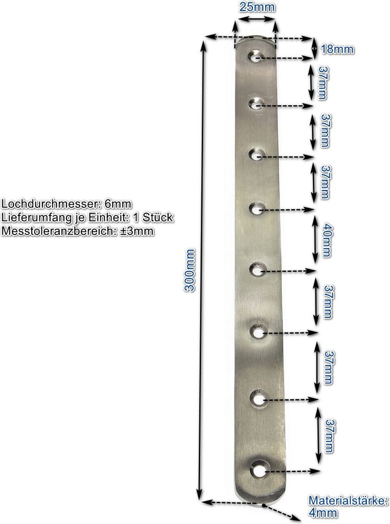 Edelstahl Verbinder 300x25mm Flachverbinder Lochplatte Platte Beschlag