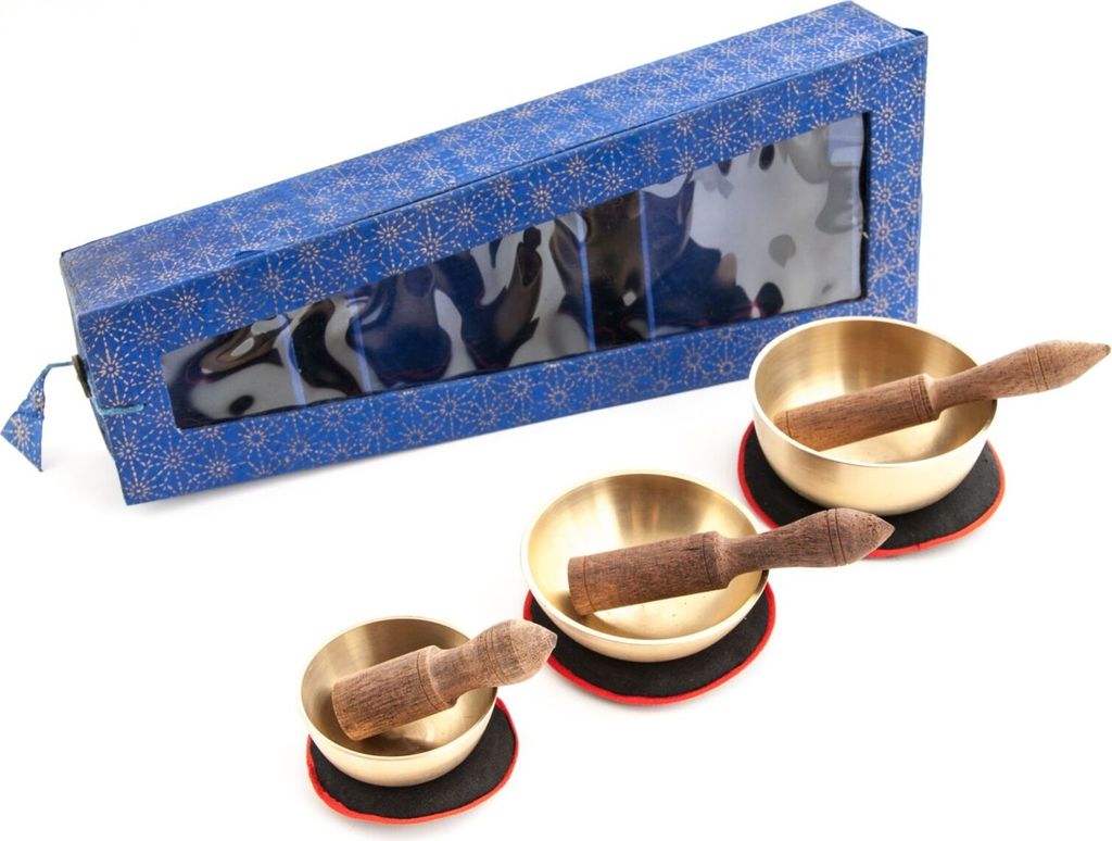 Klangschalen 3er Set - in Box, mit Kissen & Klangstäben