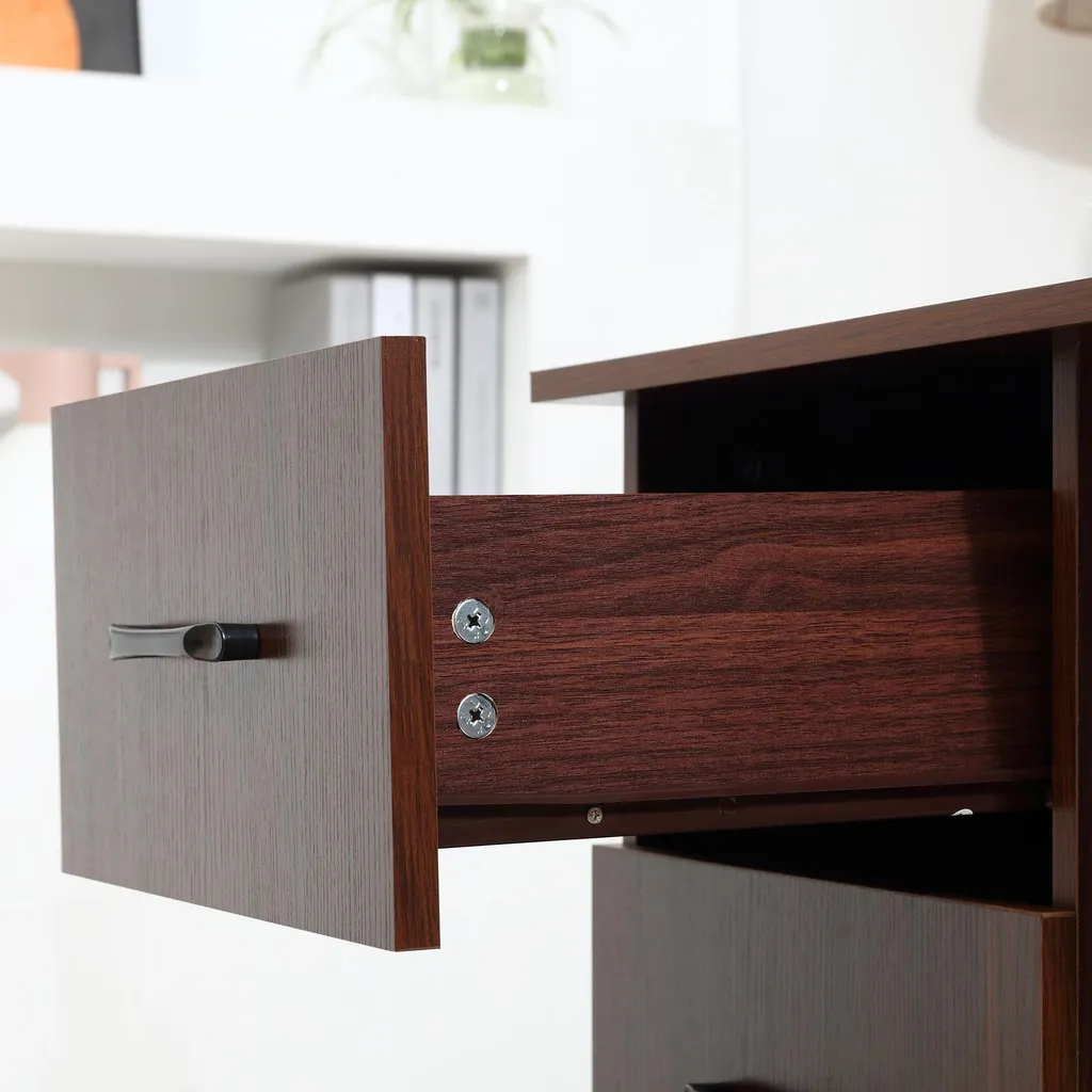 Table informatique réversible avec tiroirs et étagères, bois noyer - 11