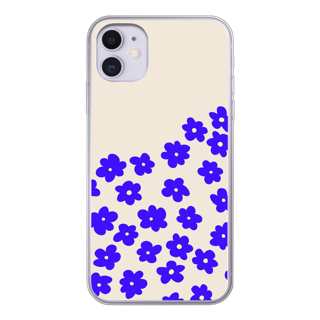 MuchoWow Handyhülle Schutzhülle Hülle für iPhone 11 Blume - Blau - Muster Silikon Softcase Handy Hülle - Handytasche