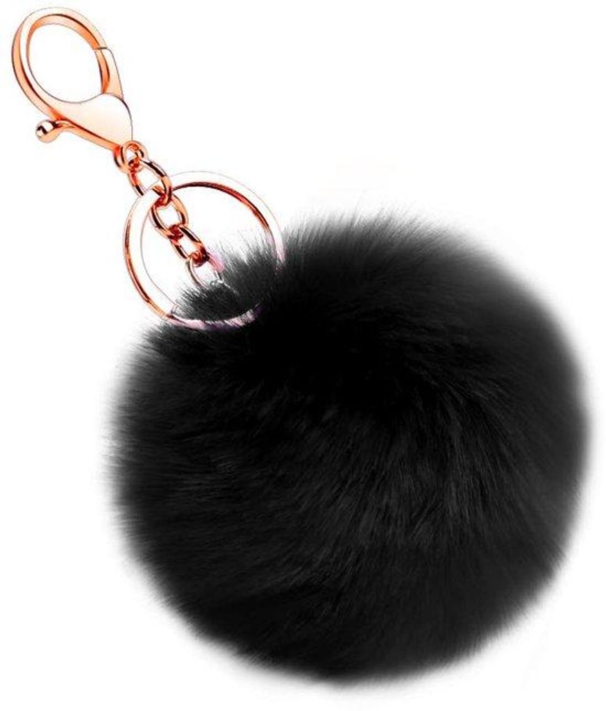 Kunstmatige Konijnenbont Pom Pom Sleutelhanger für Frauen (Schwarz)