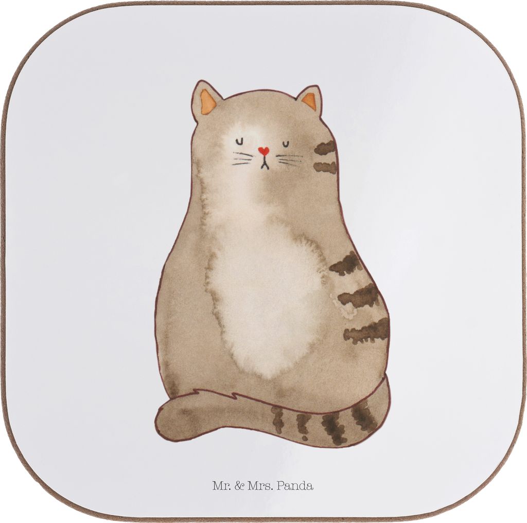 Mr. & Mrs. Panda Tassenuntersetzer Katze Sitzen - Weiß - Geschenk, Untersetzer für Gläser, Katzen, Herz, Liebe, Tischuntersetzer, Tischschoner, ...