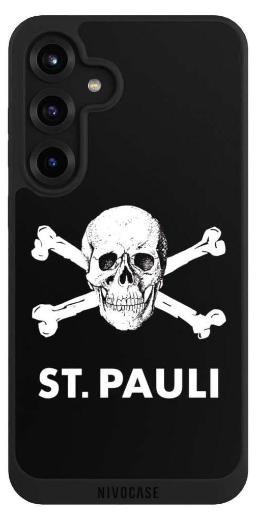 NIVOCASE Handyhülle für Samsung Galaxy S25+ Hülle NIVOpure Case Schwarz FC St. Pauli Offizielles Lizenzprodukt Totenkopf