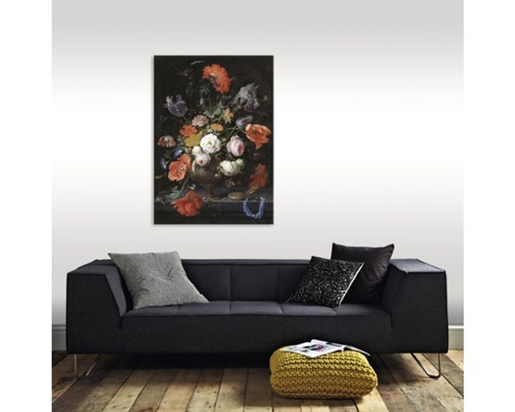 Art for the Home Leinwand Bild Wanddeko Schlafzimmer Wohnzimmer Stillleben Blumen Uhr 100 x 70 cm