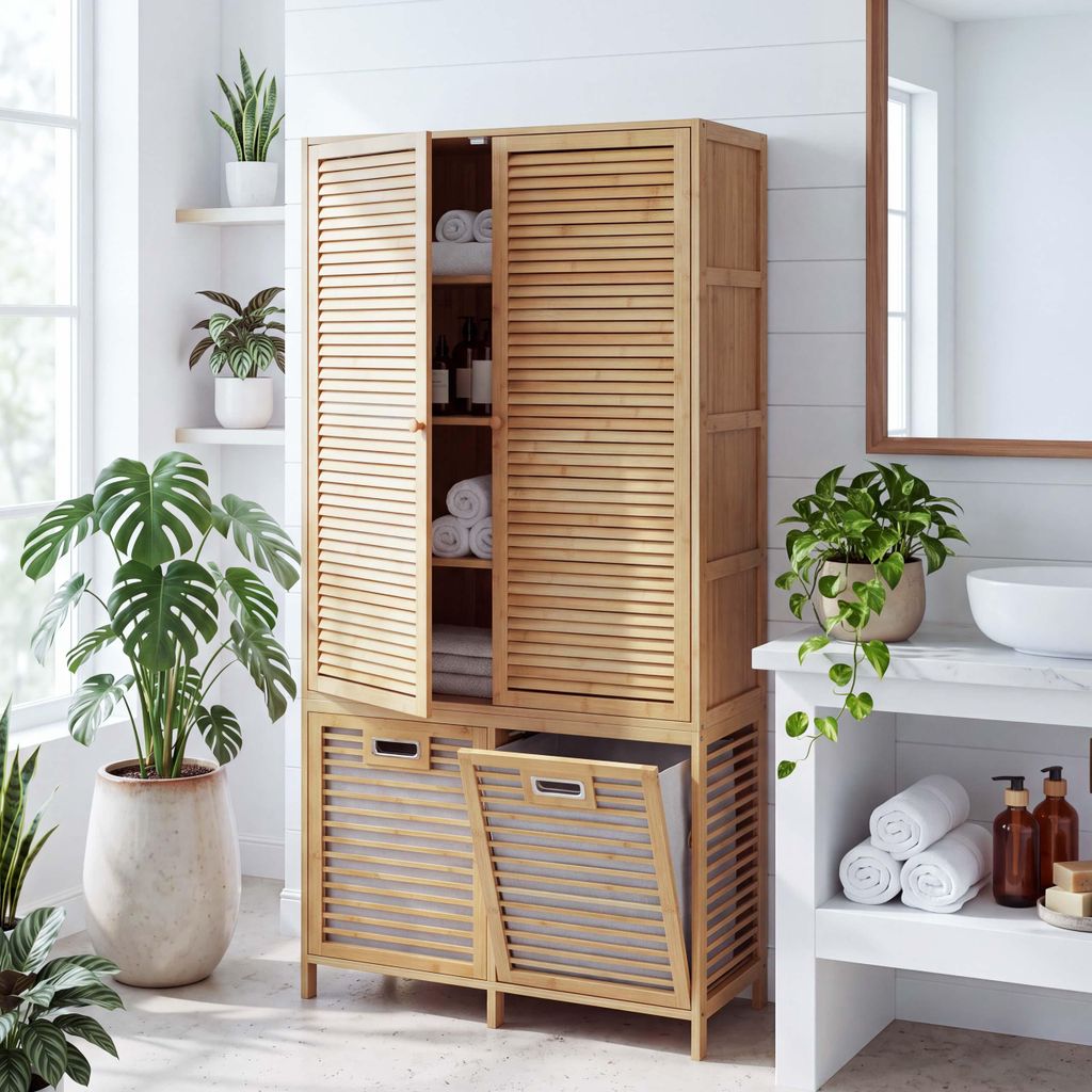 Bambus-Badezimmerschrank MCW-N83, Badregal Schrank, 2 Produktbild 