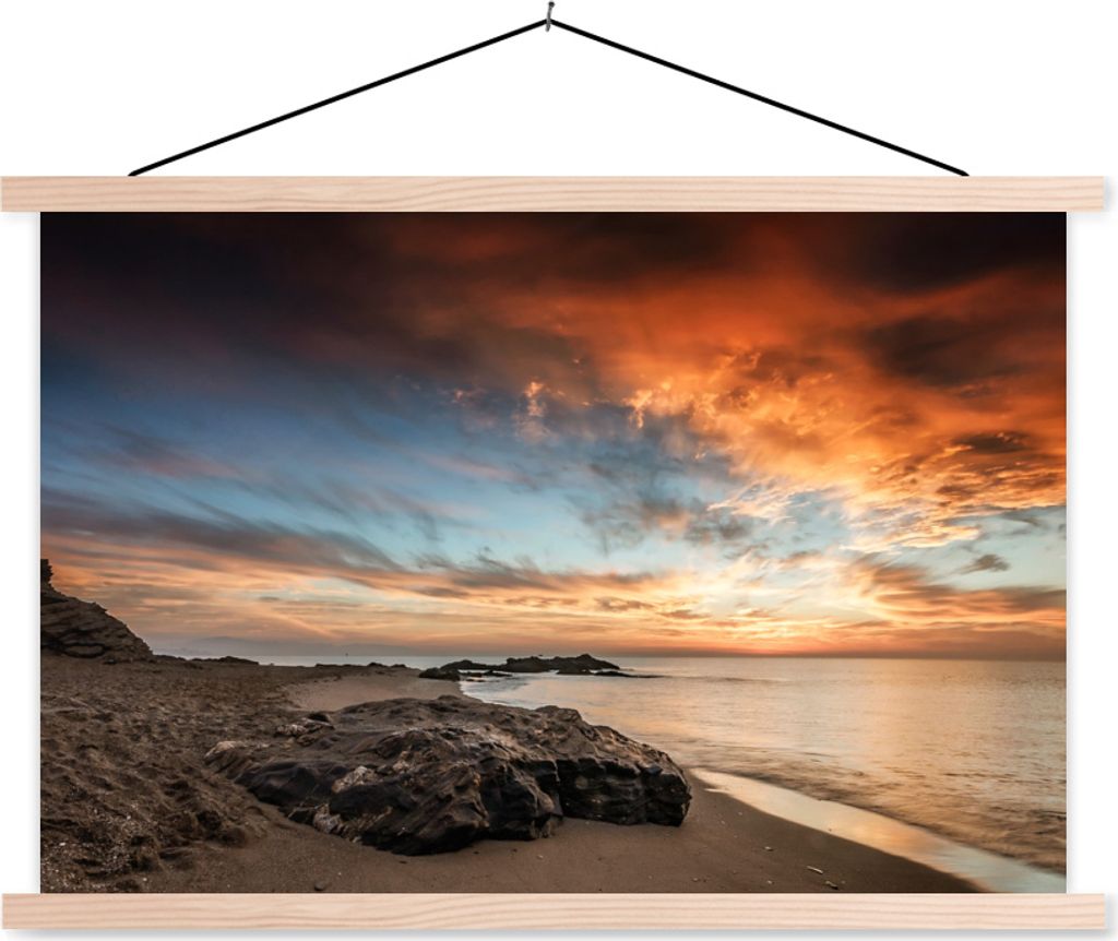 MuchoWow Textilposter Luft - Meer - Strand 120x80 cm mit holzfarbenen Rahmen - Aufhängeset