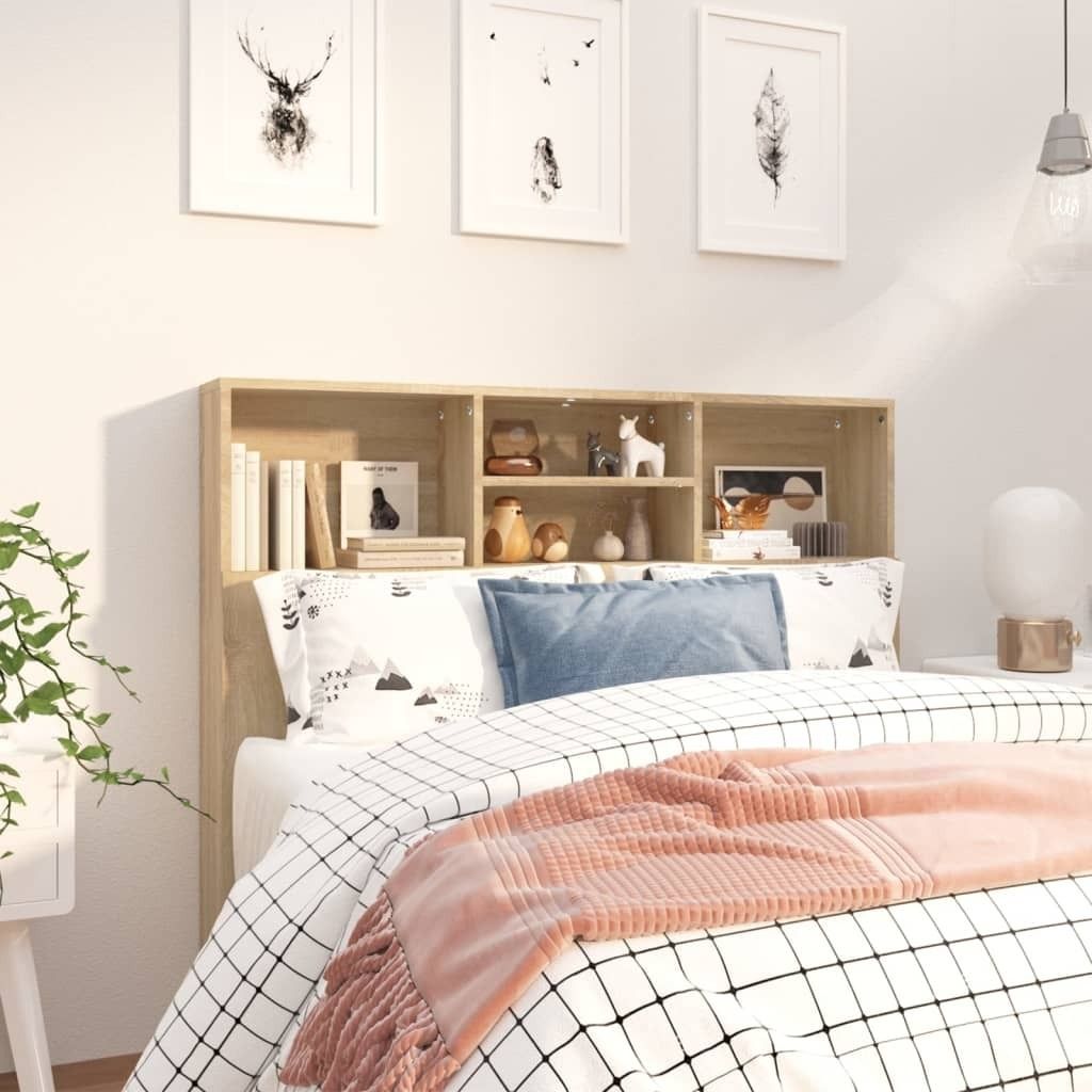 The Living Store Bett-Kopfteil mit Ablagen Sonoma-Eiche 120x19x103,5 cm