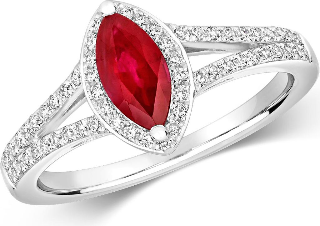 Stylischer 9 Karat (375) Weißgold Cluster Damen - Diamant Ring Brillant-Schliff 0.25 Karat HI - I1 mit Rubin, 53 (16.9); TRS2204RSM