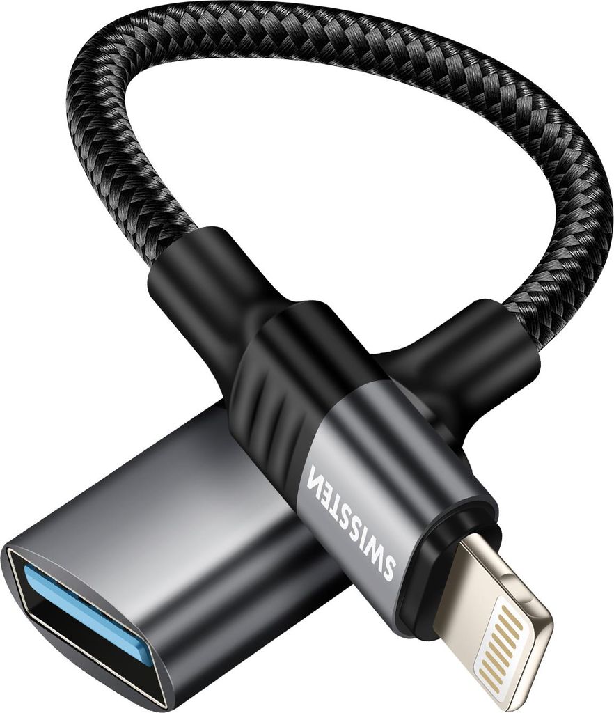 Swissten, Lightning-USB-OTG-Adapter für iPhone, Schwarz