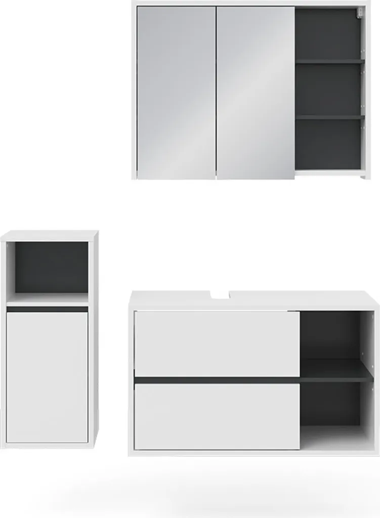 Mobilier de Salle de Bain Vicco Viola avec Armoire Midi Blanc Anthracite
