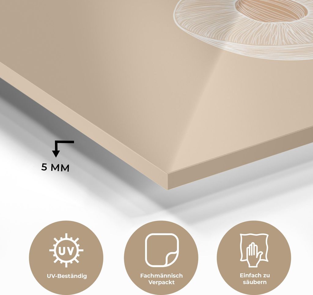 MuchoWow Glasbilder - Bilder auf Wandbild - Foto auf Glas Pfirsich - Strichzeichnung - Grube - Beige 80x60 cm Wanddekoration aus Glas - Acrylglasbi...