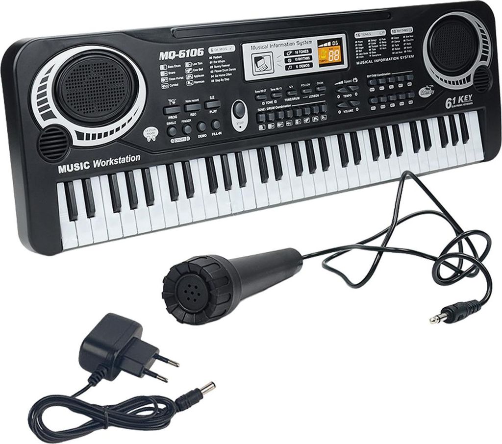 Digitales Piano mit 61 Tasten, tragbar, mit Mini-Mikrofon fuer Kinder, mit 6 Praesentationen, Rhythmus und Lautstaerke einstellbar, 54 x 17 x 5 cm