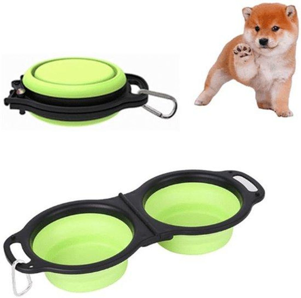 Reisfutterbox, 2-in-1, 700 ml, tragbarer Futter- und Wasserbehälter, siliconen Futter- und Wasserbox, schnellverschließbar, für Reisen, Spazierg...