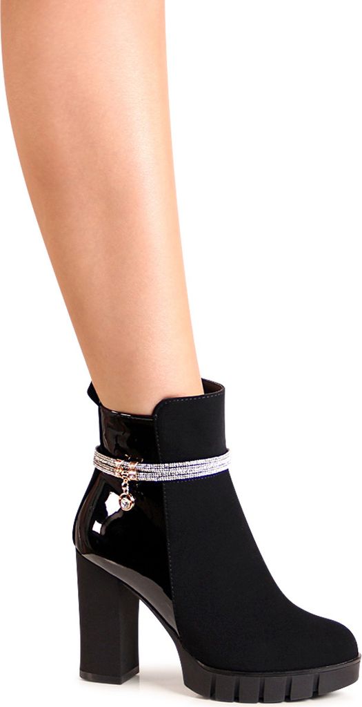 topschuhe24 2588 Damen Velours Lack Stiefeletten Ankle Boots, Farbe:Schwarz, Größe:36 EU