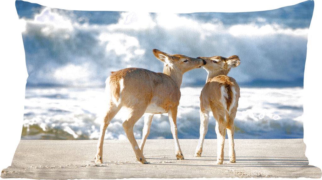 MuchoWow Zierkissen Sofakissen Wohnzimmer Dekokissen 60x40 cm Hirsche - Meer - Wasser - Sand - Kopfkissen - Polster mit Foto