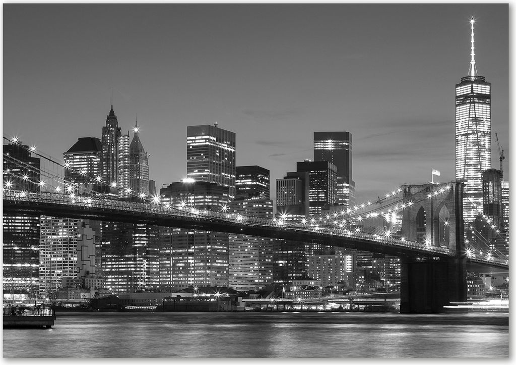 Tulup Glas-Bild - 100 x 70 - Wandbild aus Glas - Wandkunst - Wandbild hinter gehärtetem Sicherheitsglas - Landschaften - Manhattan bei Nacht - S...