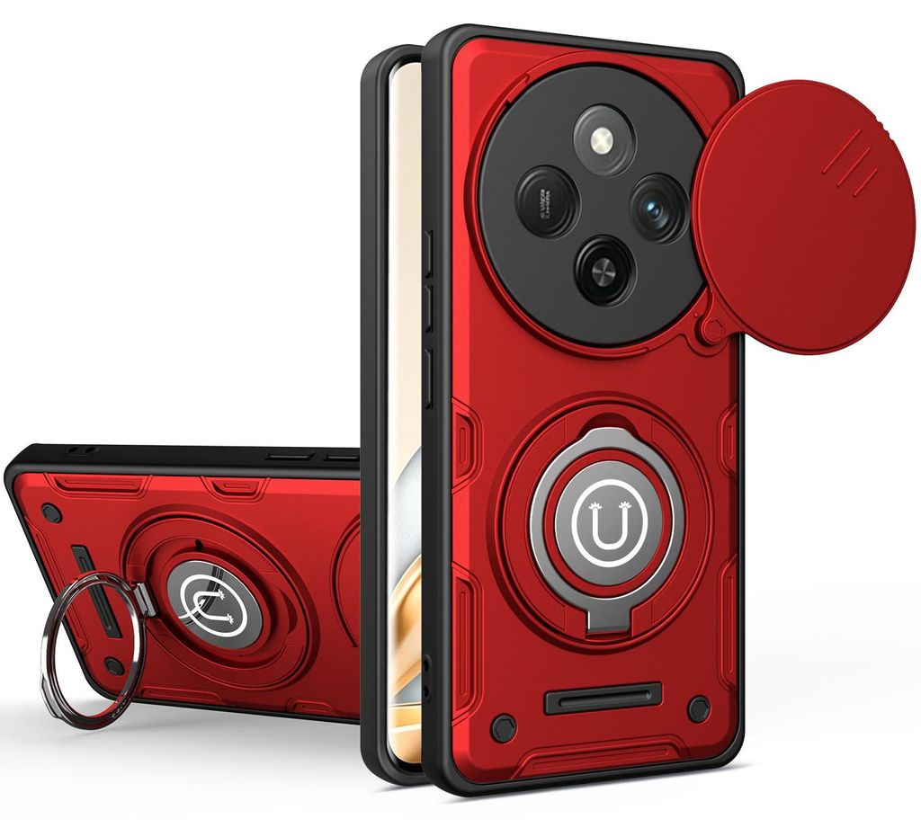 Magnetische Handyhülle für Honor X9C / Magic7 Lite mit Kameraschutz Schieber, Ringhalter und Ständer, Stoßfeste Hülle Rot