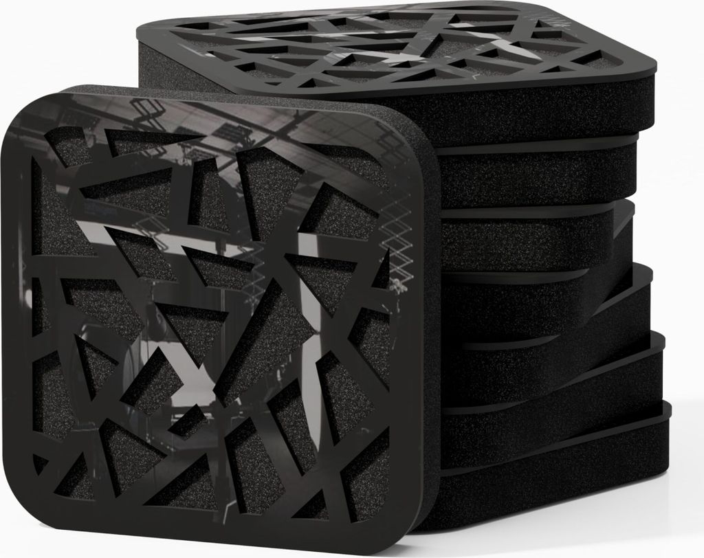 8er-Pack - Mini-Schallabsorptions-Diffus-Akustikplatte | 23 x 23 cm | Farbe perforierte Platten: (Schwarz glänzender Kunststoff, AKAT)