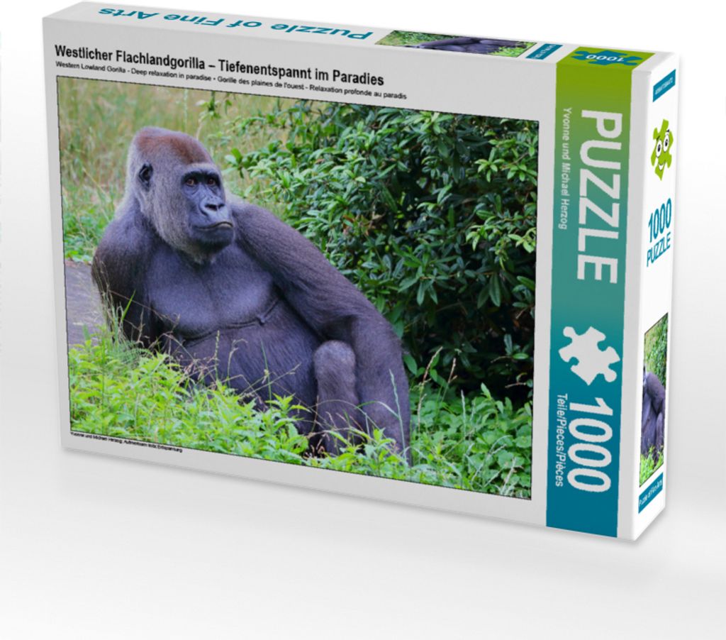 CALVENDO Puzzle Westlicher Flachlandgorilla – Tiefenentspannt im Paradies | 1000 Teile Lege-Größe 64x48cm Foto-Puzzle für glückliche Stunden
