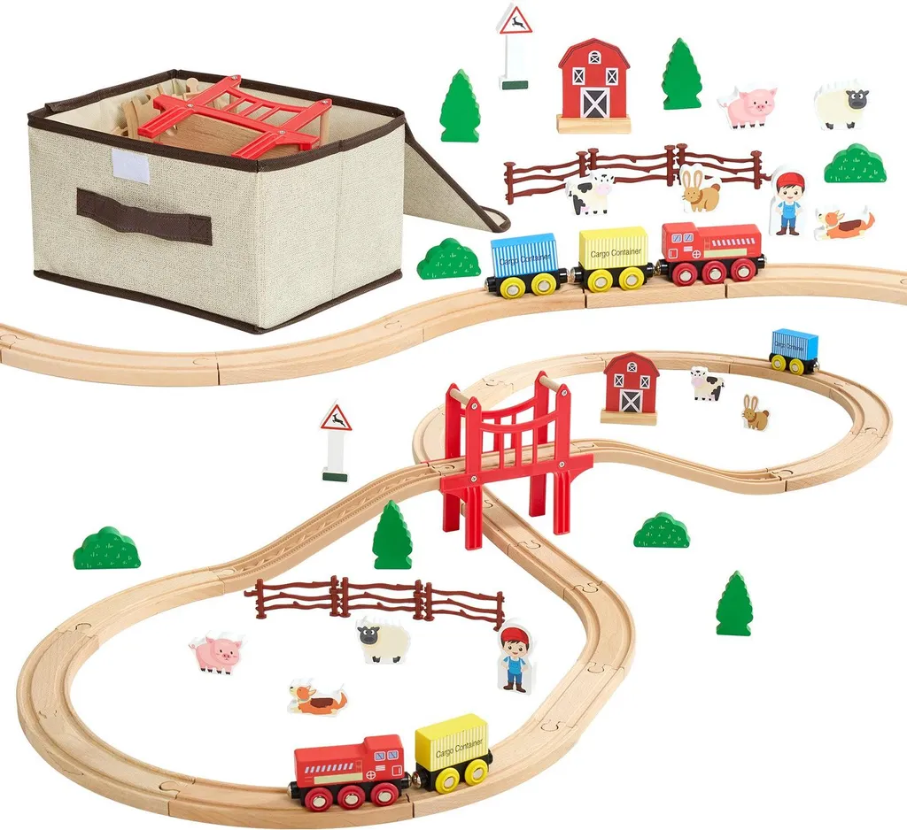Premier circuit de train en bois pour enfant de 3 ans avec ville de 39 pcs