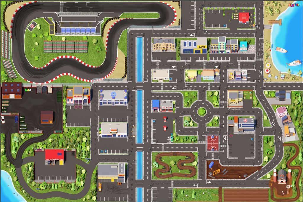 SkippiDoo Kinder Spielteppich Straßenteppich (300x200 cm) - rutschfest & -zertifziert - Teppich Jungen & Mädchen Kinderzimmer, Kinderteppich