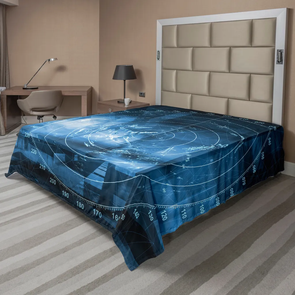 Drap Plat Bleu Marine Anti-Plis et Ultra Doux Motif Bateau Radar 205 cm