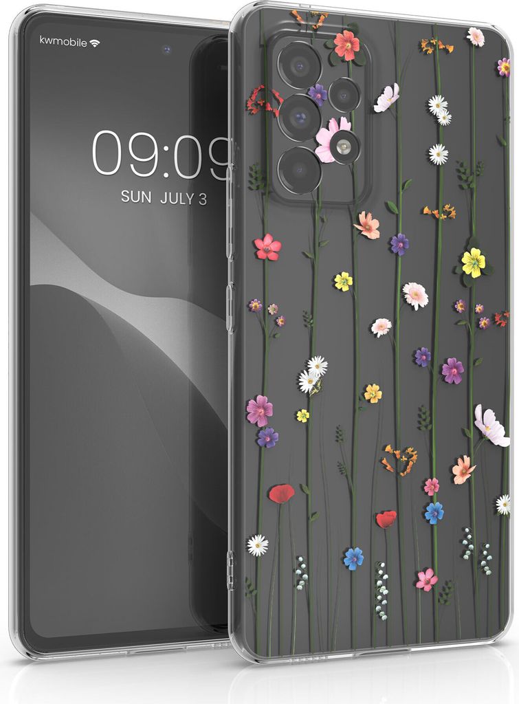 kwmobile Case kompatibel mit Samsung Galaxy A53 5G - Hülle Silikon transparent Wildblumen Ranke Mehrfarbig Transparent